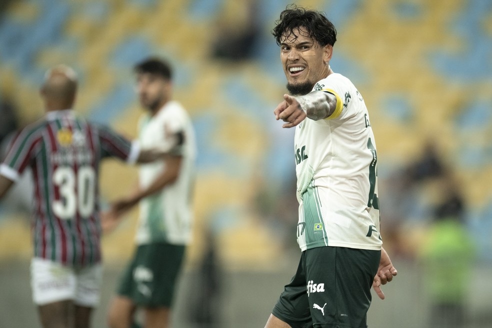 Gustavo Gómez comemora gol do Palmeiras contra o Fluminense — Foto: Jorge Rodrigues/AGIF