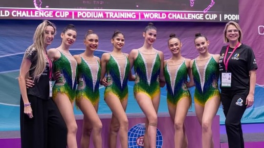 Brasil conquista ouro inédito no conjunto geral da Copa do Mundo de Ginástica Rítmica - Brasileiras se apresentaram o som de "Evidências" na prova do conjunto em Portugal