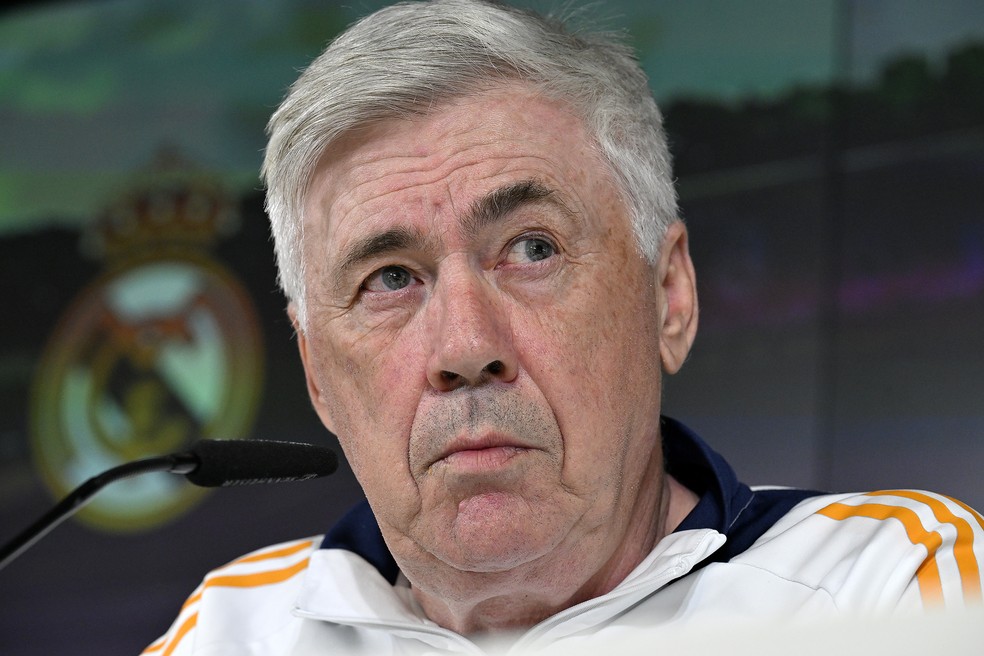 Carlo Ancelotti, tcnico do Real Madrid, em entrevista coletiva neste sbado  Foto: Getty Images