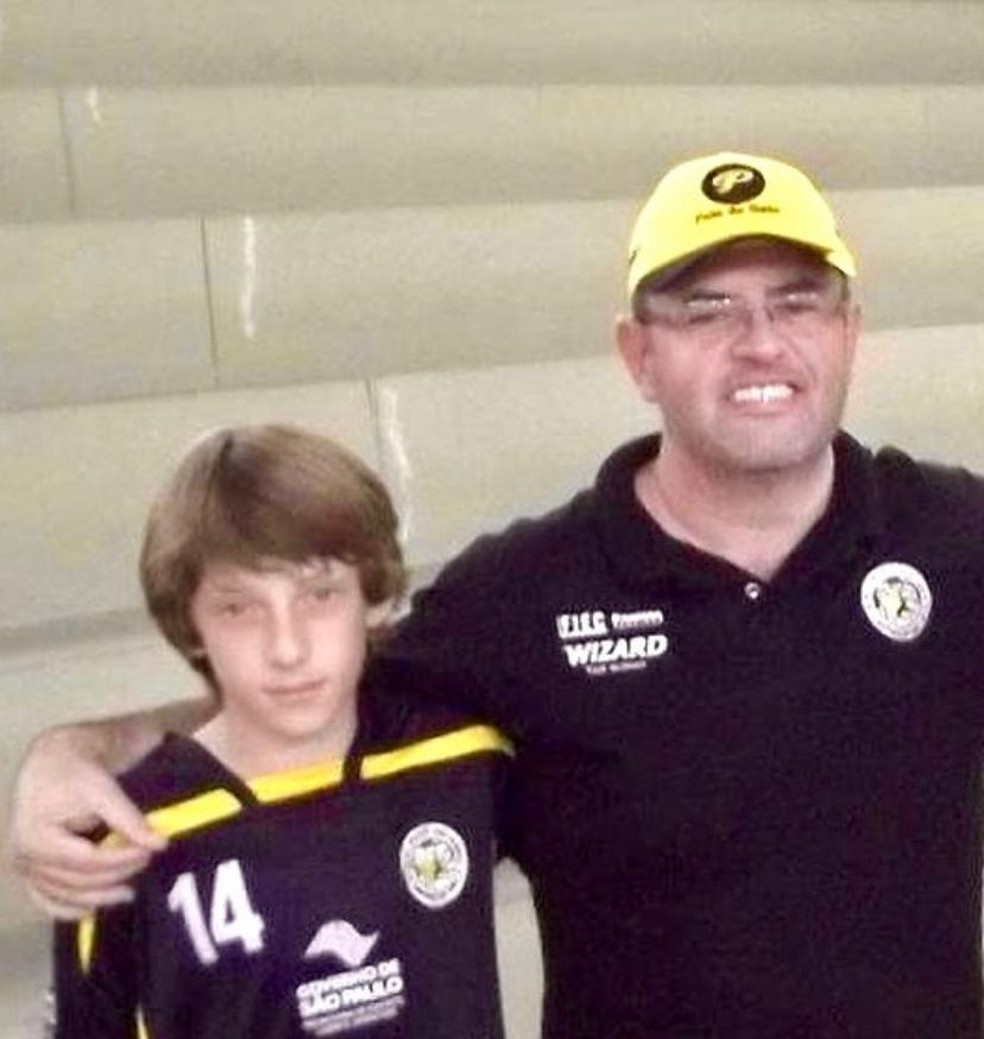 Carlos Augusto, apelidado de 'Lugano', e o então treinador Jefferson Novaes — Foto: Arquivo pessoal