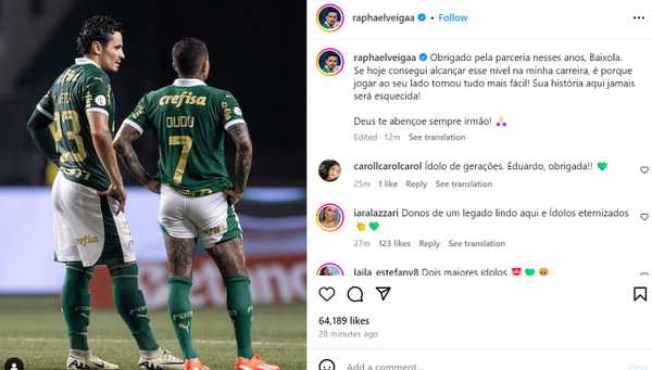 Despedida emocionante de Veiga para Dudu: 