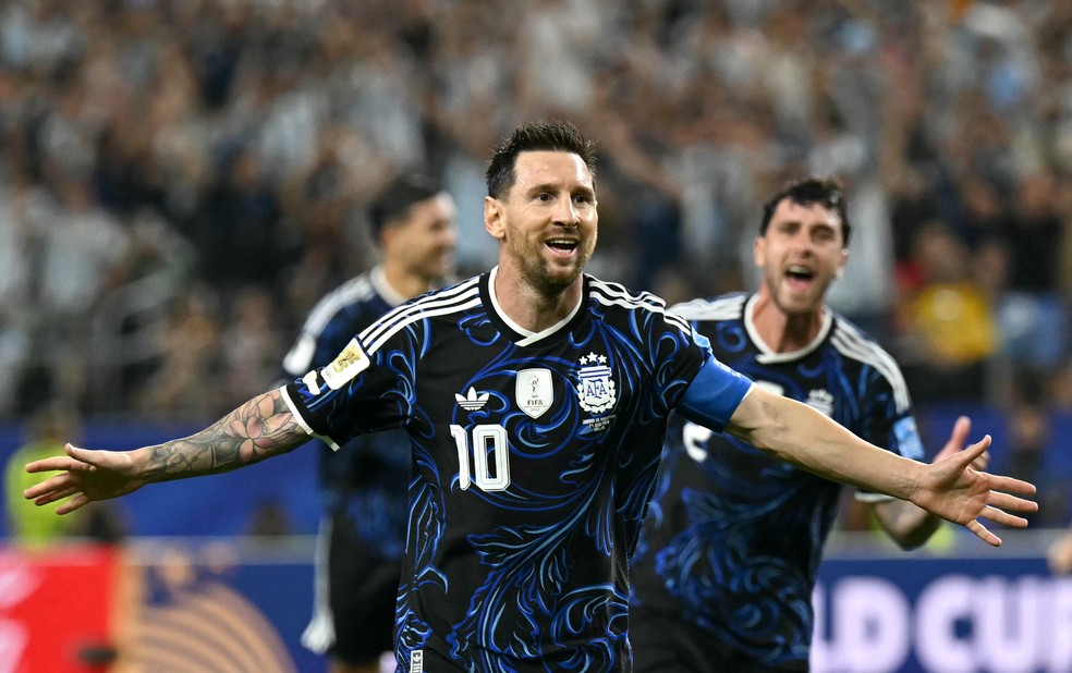 Messi comemora um gol pela Argentina na Copa do Mundo de 2026 — Foto: PAUL ELLIS / AFP