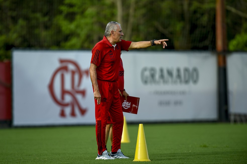 Tite comanda treino no Flamengo — Foto: Marcelo Cortes / CRF