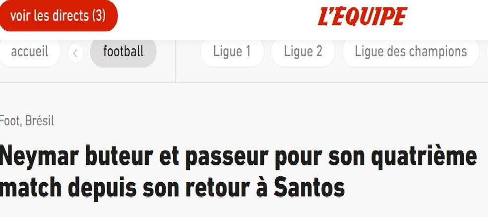 L'Equipe sobre o gol de Neymar pelo Santos — Foto: Reprodução