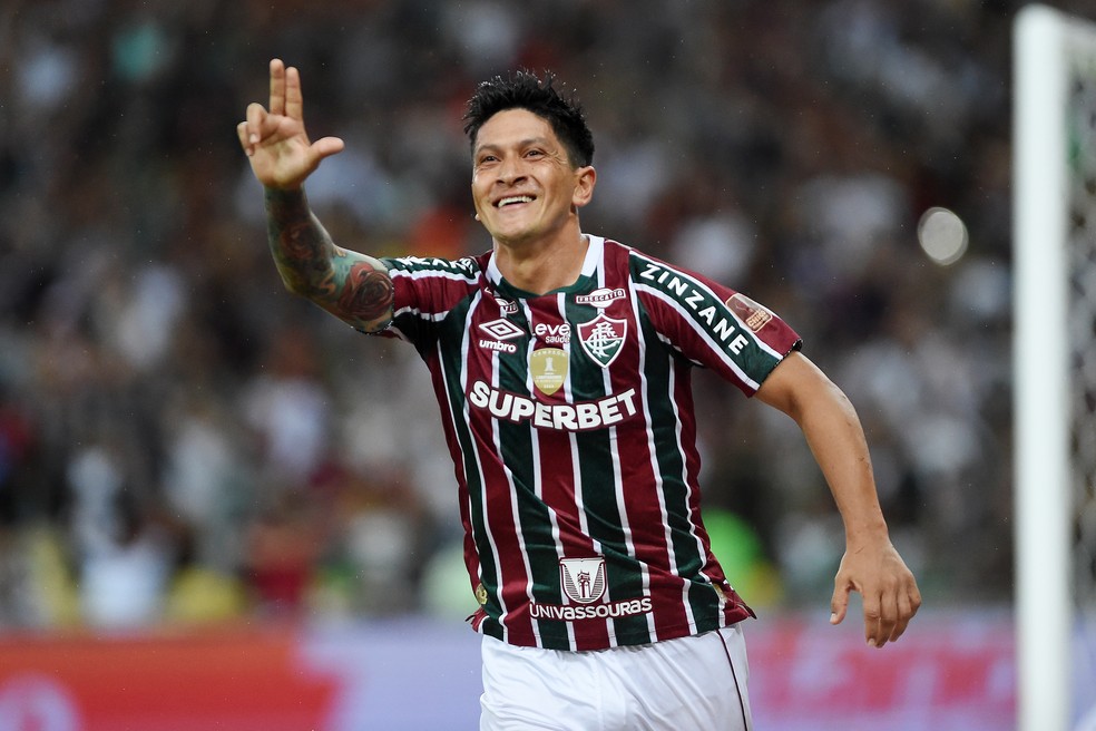 Cano comemora gol em Fluminense x Fortaleza, pelo Brasileirão 2024 — Foto: Alexandre Durão