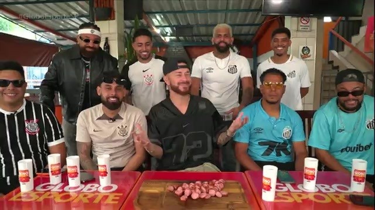 Sósias de torcedores de Corinthians e Santos em evento do Churrasquinho do GE