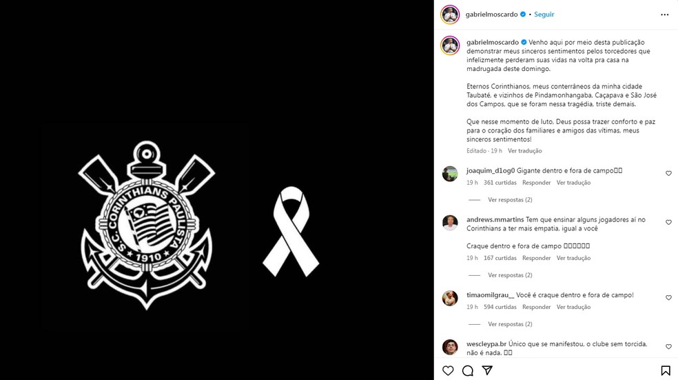 Post de Gabriel Moscardo — Foto: Reprodução/Instagram