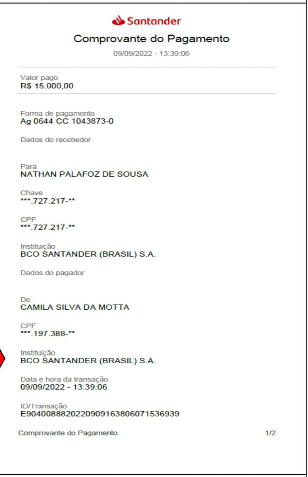 Comprovante de pagamento ao atacante Nathan Palafoz, então no Avaí — Foto: Reprodução