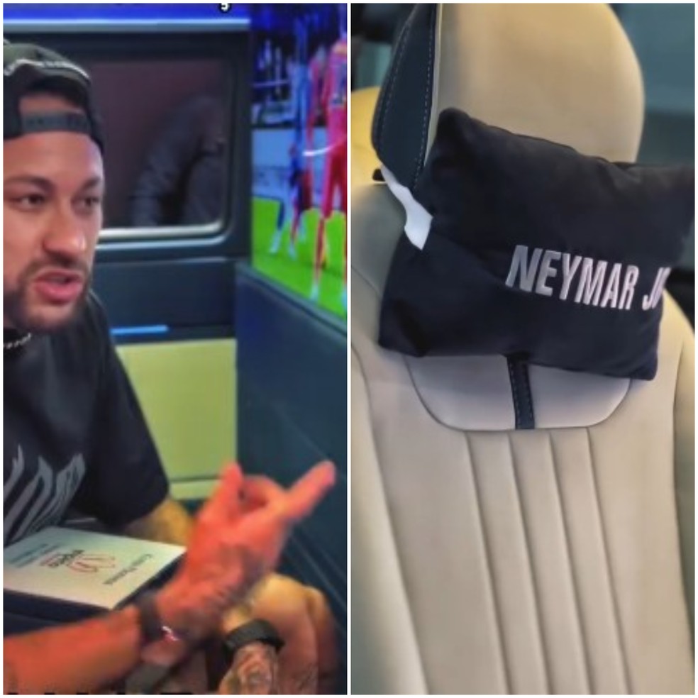 Neymar chega ao CT do Santos em kombi personalizada que ganhou do pai; veja fotos — Foto: Info Esporte