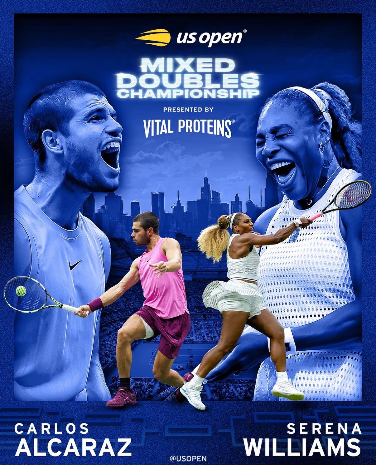 Carlos Alcaraz e Serena Williams jogarão juntos em torneio de duplas mistas do US Open