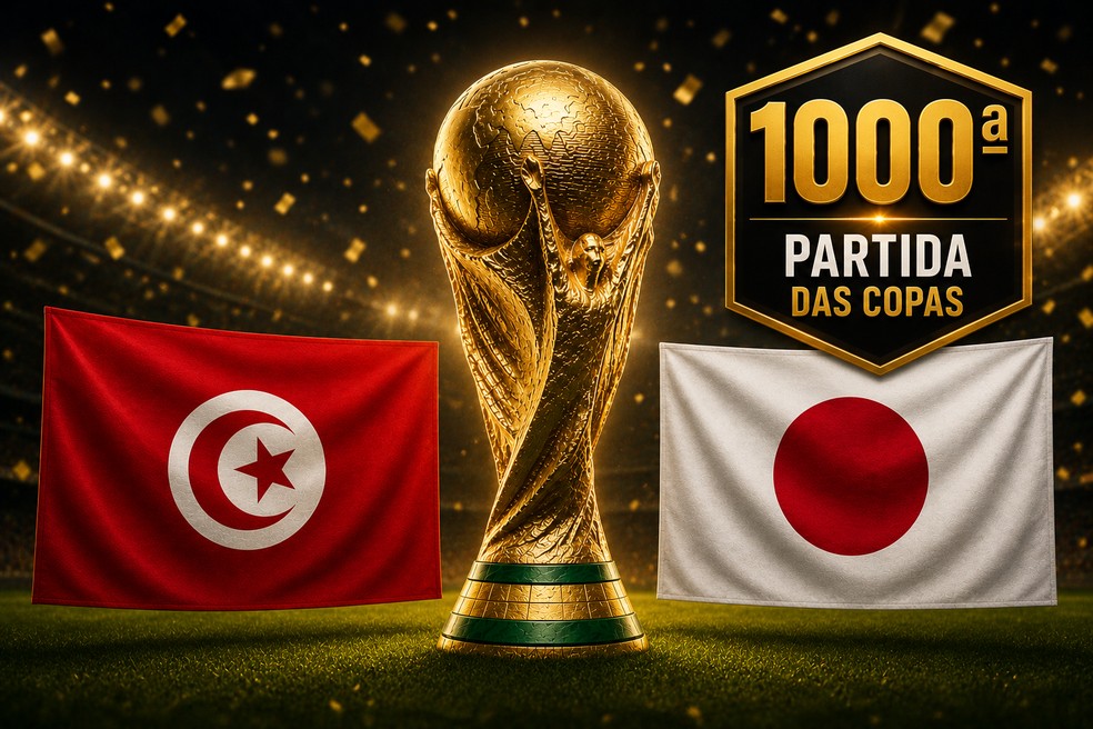 Tunísia x Japão será o milésimo jogo da história das Copas — Foto: Arte IA