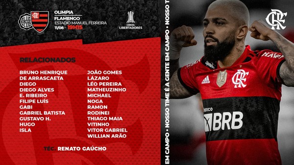 ESCALAÇÃO DO FLAMENGO HOJE (10/08): Veja o provável TIME TITULAR do FLAMENGO  contra o OLIMPIA pela LIBERTADORES