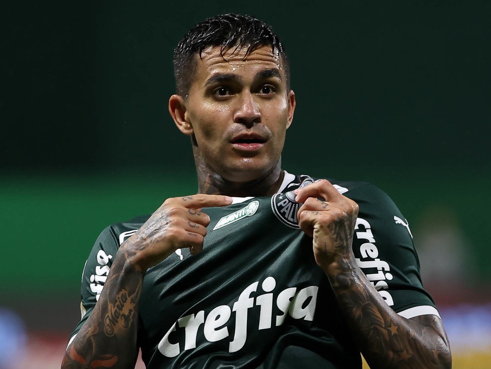 Dudu comemora gol pelo Palmeiras no Allianz Parque  — Foto: Cesar Greco