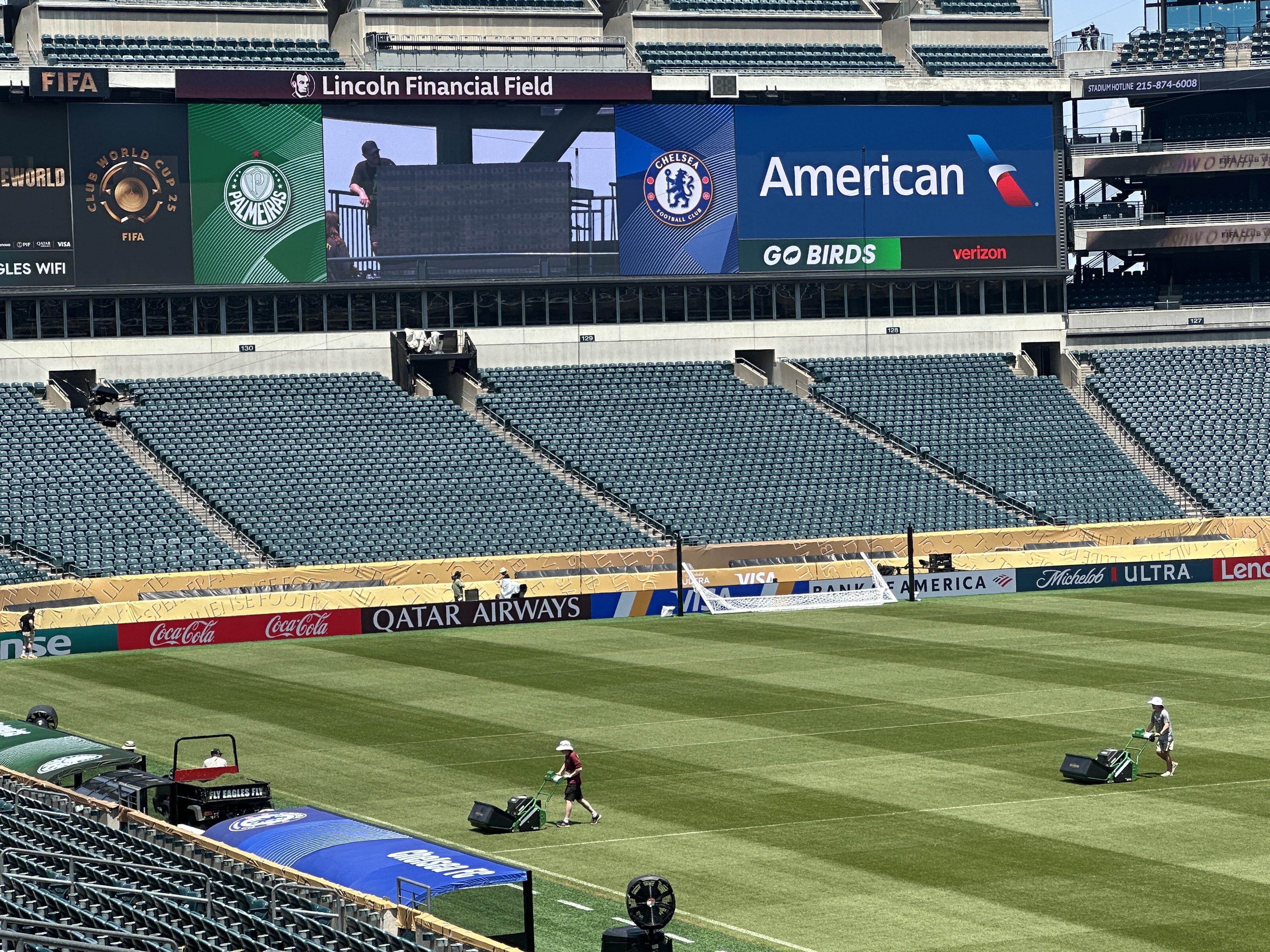 Estádio na Filadélfia pronta para receber Palmeiras x Chelsea após últimos ajustes.