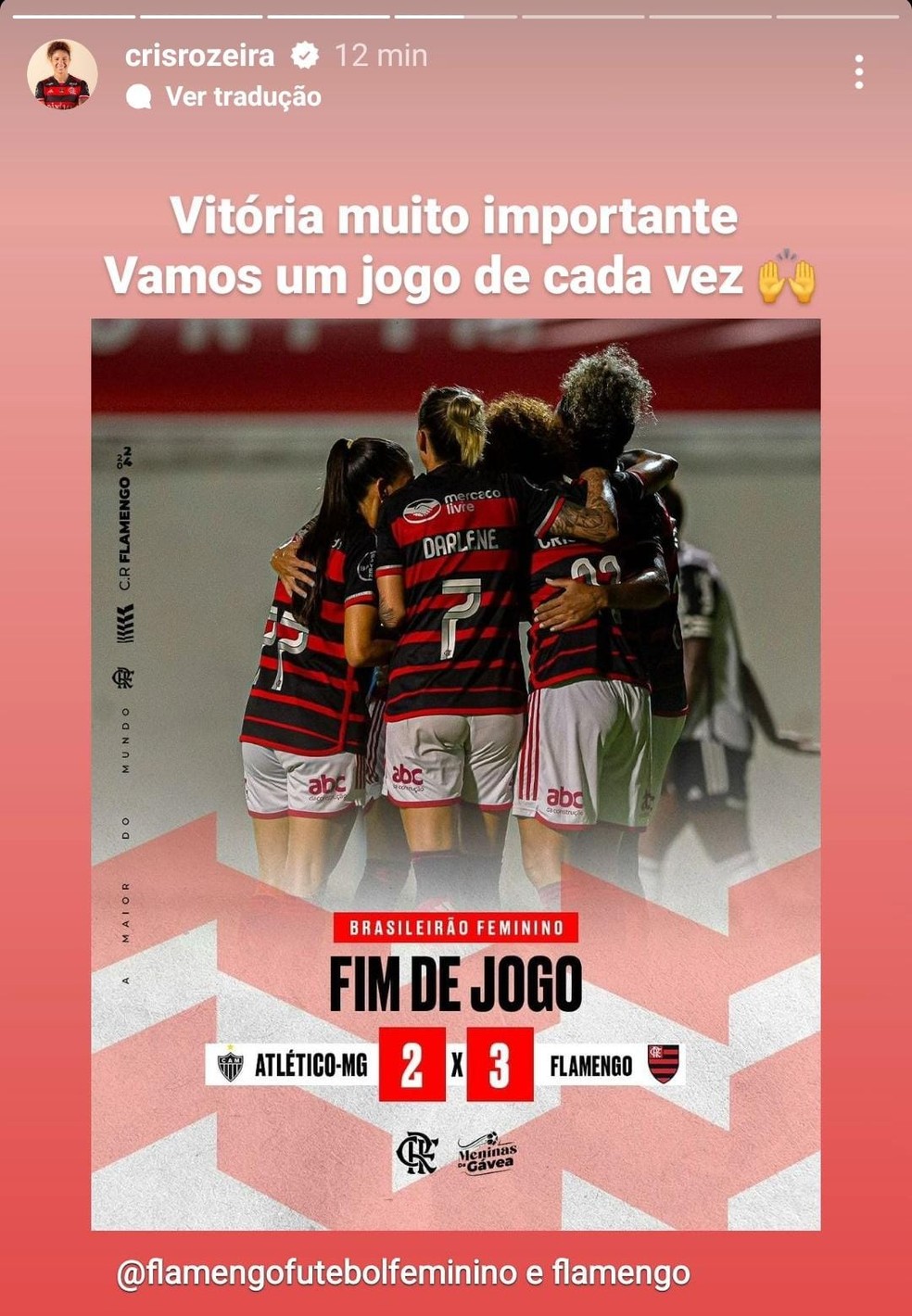 Cristiane comemora vitória do Flamengo no Brasileiro Feminino
