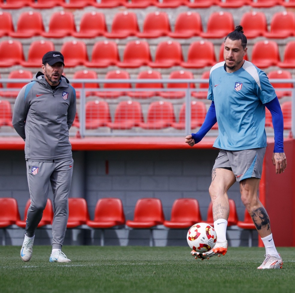 Atlético de Madrid em treino antes da partida contra o Barcelona — Foto: Atlético de Madrid