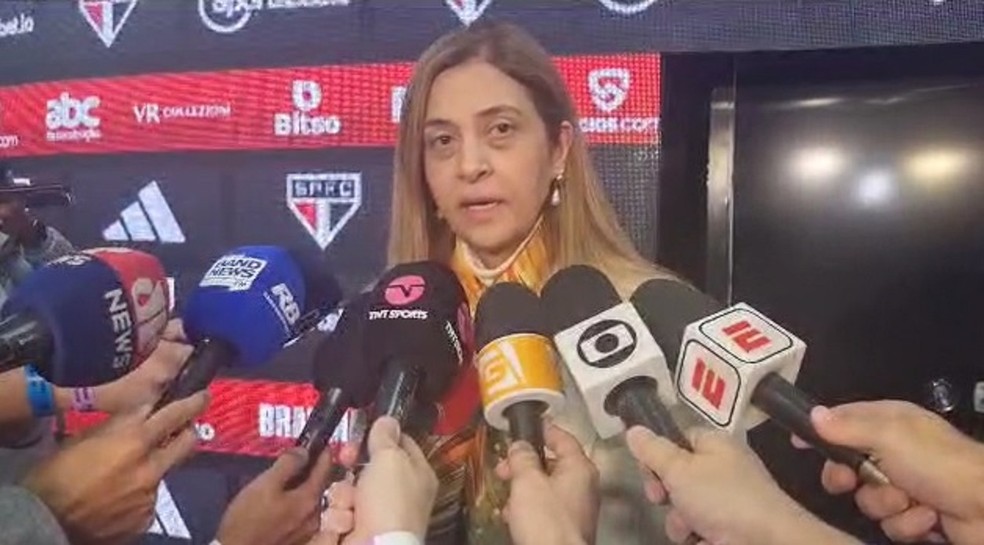 Leila Pereira, presidente do Palmeiras, na chegada ao Morumbi — Foto: Reprodução