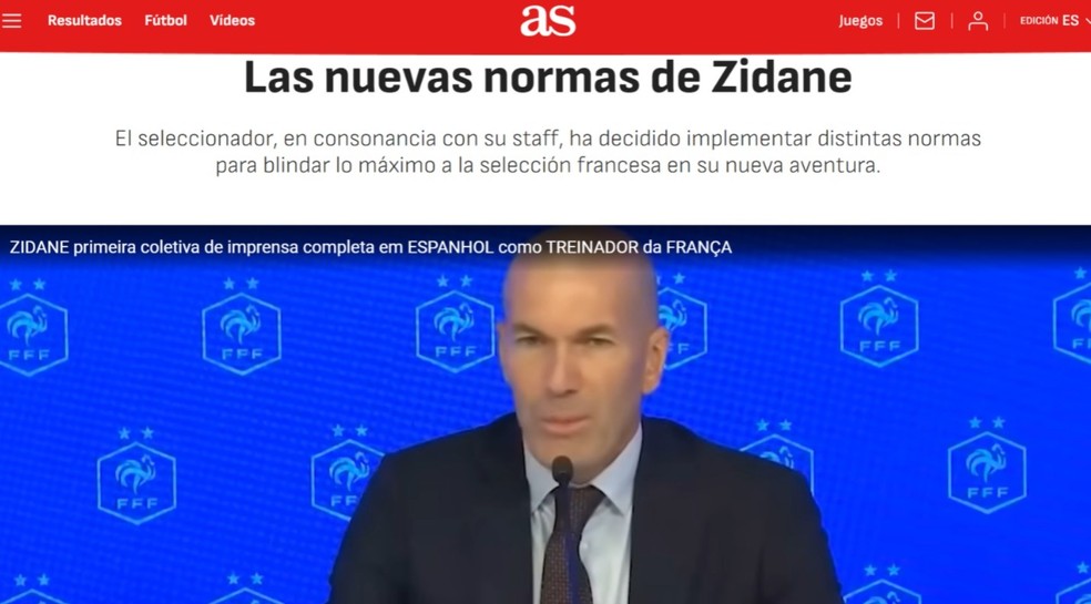 Novo técnico da França, Zidane muda regras de Deschamps na seleção — Foto: Reprodução