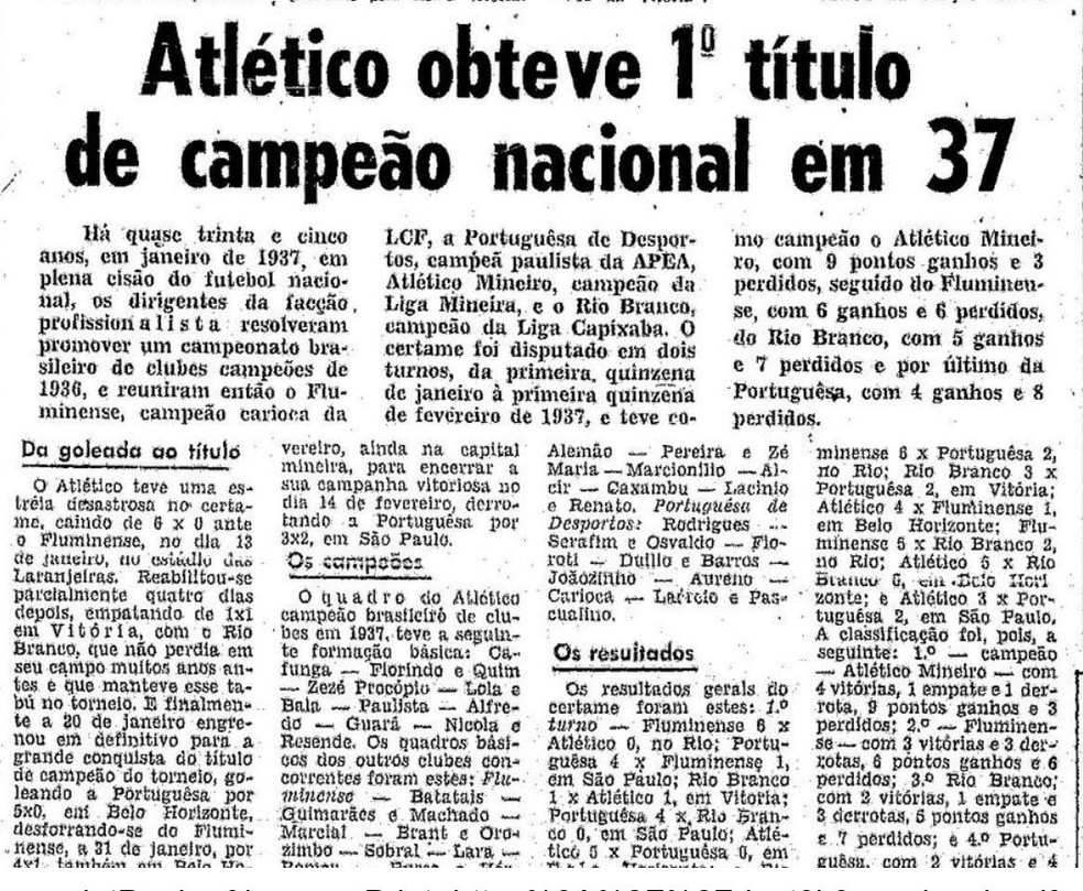 CBF reconhece Atlético-MG como campeão brasileiro de 1937