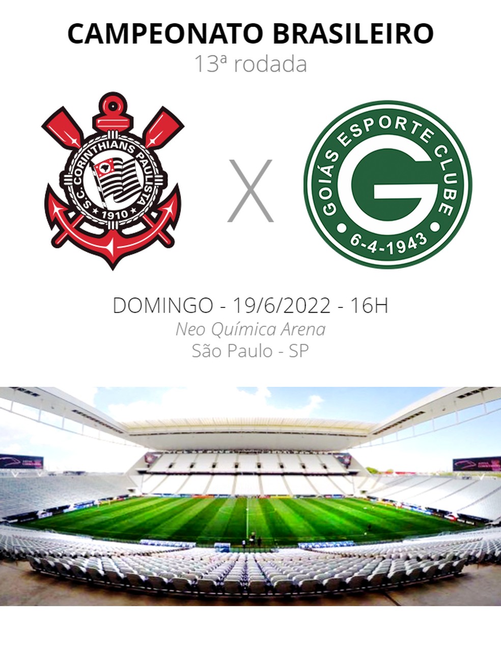 Corinthians x Goiás ao vivo: onde assistir ao jogo do Brasileirão hoje