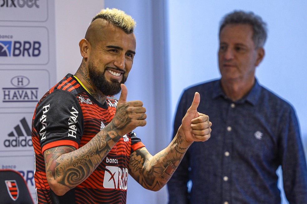 Vidal em sua apresentação no Flamengo em 2022 — Foto: Marcelo Cortes/Flamengo