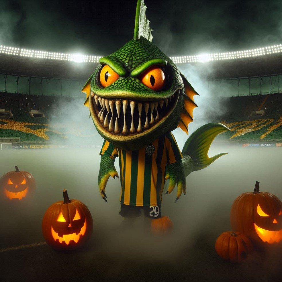 Mascote do Cuiabá para o halloween criado através de inteligência artificial — Foto: Reprodução/IA