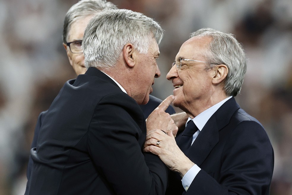 Carlo Ancelotti e Florentino Pérez, presidente do Real Madrid — Foto: Getty Images