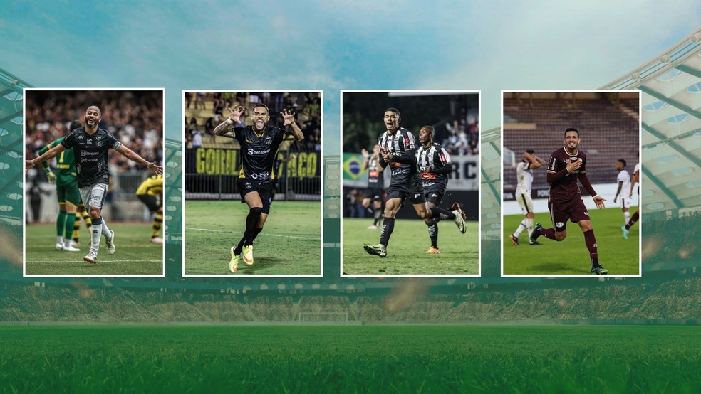 Remo, Volta Redonda, Athletic e Ferroviária garantem acesso para a Série B de 2025 — Foto: Arte/Fotos: Marcos Junior/AGIF, Raphael Torres / Volta Redonda, Fernanda Trindade/Athletic Tiago e Pavini/Ferroviária SAF