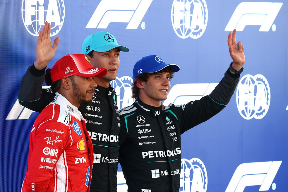Top 3 do grid: Russell, Hamilton e Antonelli