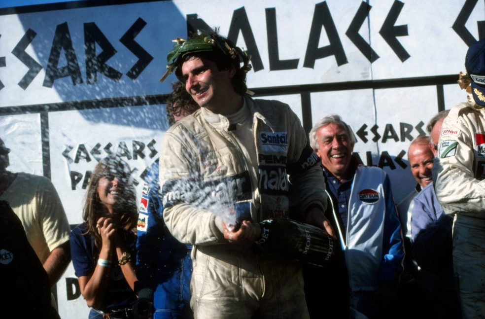 Nelson Piquet comemora o primeiro título na F1, em 1981 — Foto: Divulgação/FOM