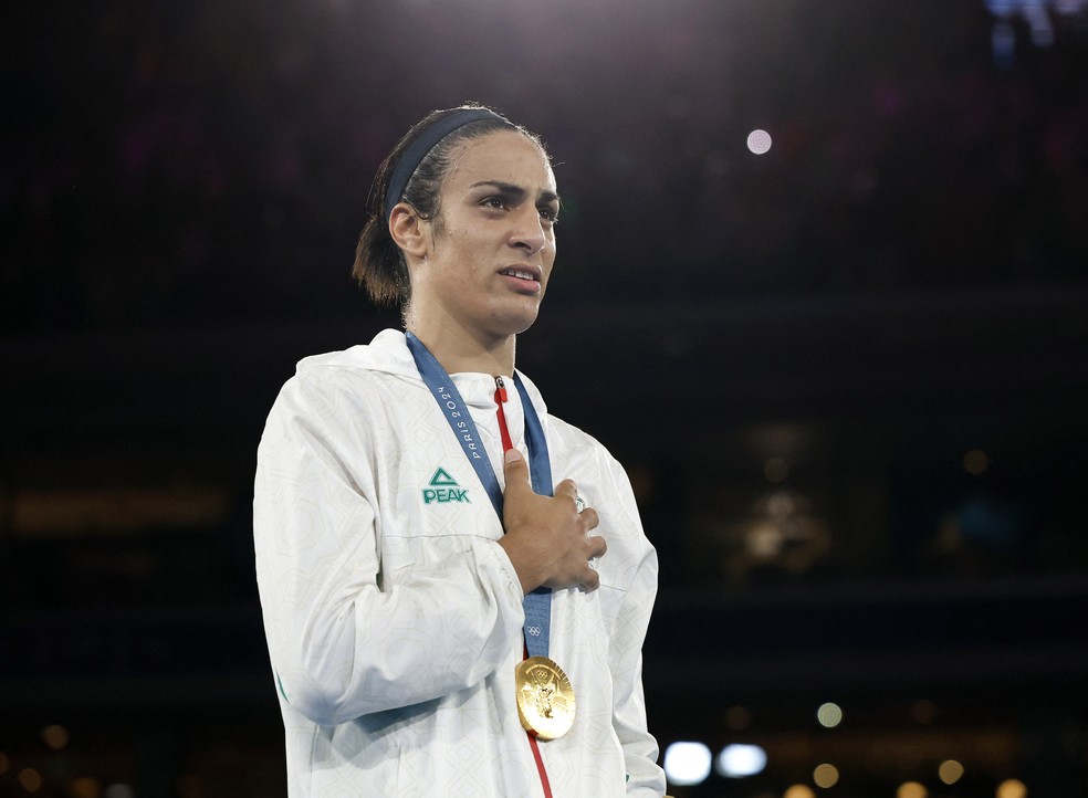 Imane Khelif Argélia medalha de ouro boxe Paris 2024 — Foto: REUTERS/Peter Cziborra