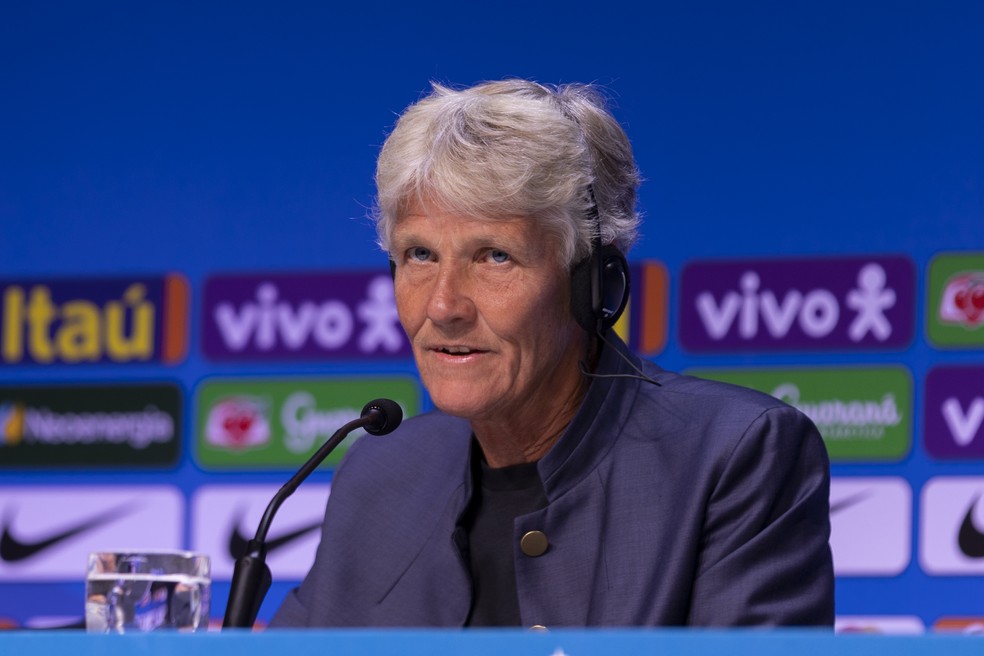 Pia Sundhage, na convocação da seleção brasileira feminina para a Copa do Mundo — Foto: Thais Magalhães/CBF