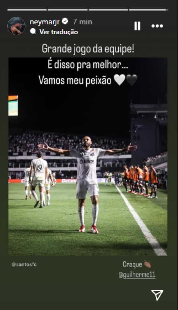 Neymar chama Guilherme de craque e comemora vitória do Santos: É disso pra melhor
