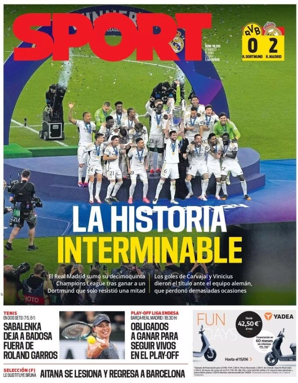 Capa do Sport do título do Real Madrid — Foto: Reprodução/Sport