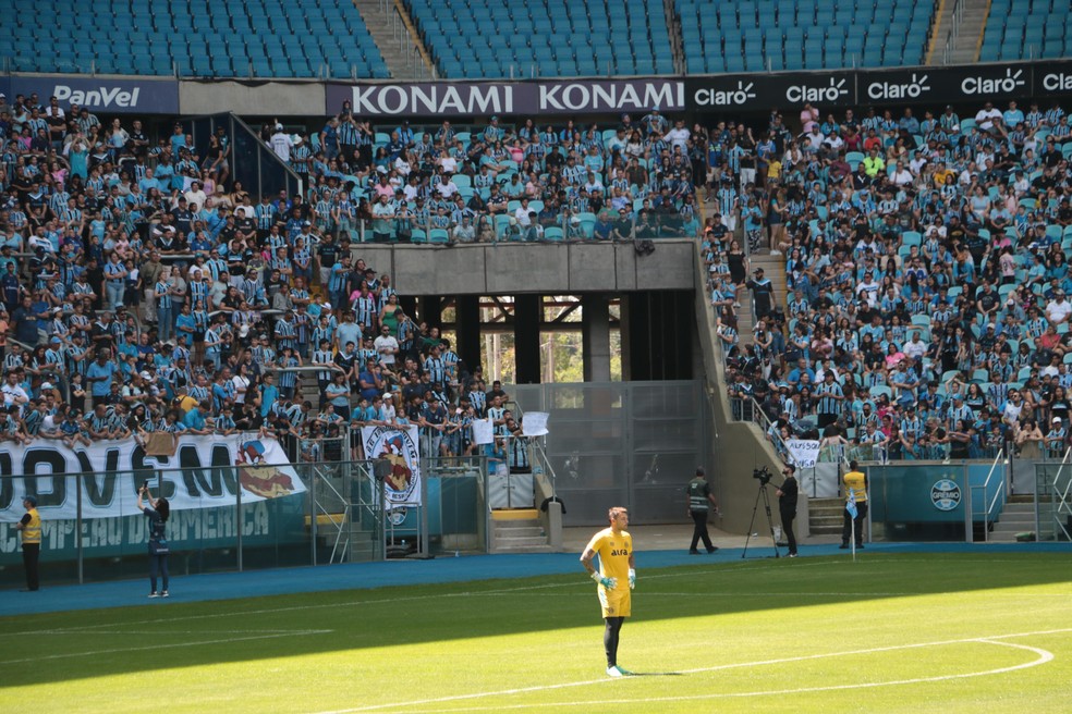 Jogo-treino entre Grêmio e Brasil de Pelotas teve público de 14 mil pessoas na Arena — Foto: Rafael Favero / ge.globo