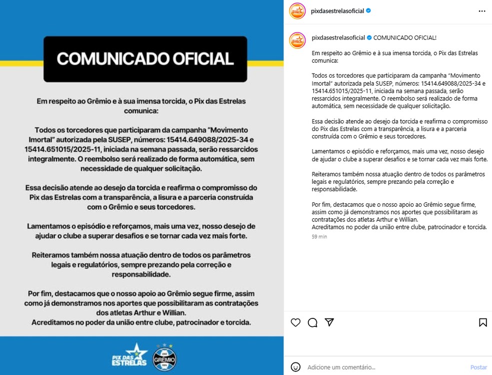 Após ação de marketing frustrada, patrocinadora do Grêmio anuncia ressarcimento a torcedores