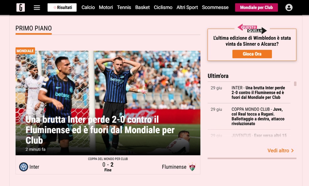 Gazzetta dello Sport repercute vitória do Fluminense — Foto: Reprodução