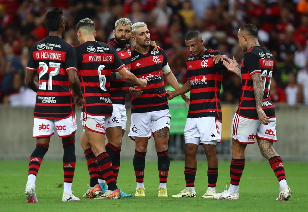 Jogadores do Flamengo contra o Boavista — Foto: Gilvan de Souza / CRF