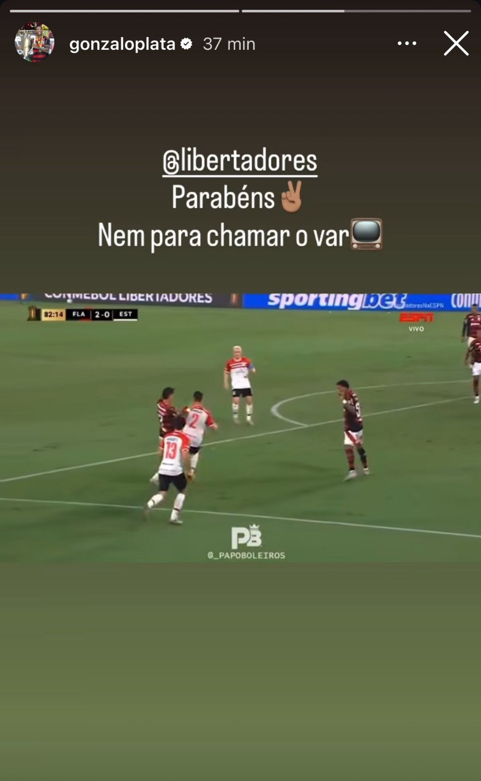 Postagem de Plata nas redes sociais  Foto: Reproduo