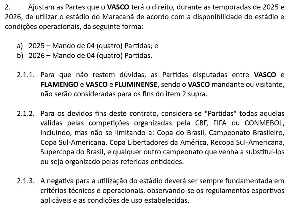 Trecho do acordo entre Vasco, Flamengo e Fluminense � Foto: Reprodu��o