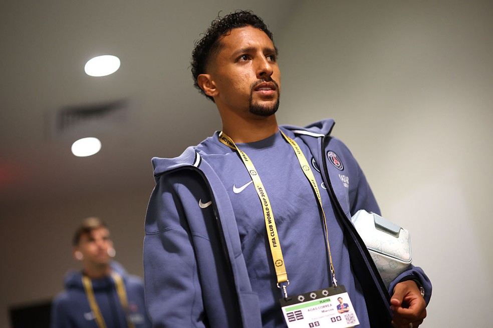 Marquinhos chega ao MetLife Stadium para PSG x Real Madrid — Foto: Getty Images