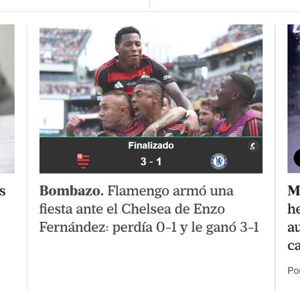 La Nación, da Argentina, destaca vitória do Flamengo sobre o Chelsea — Foto: Reprodução