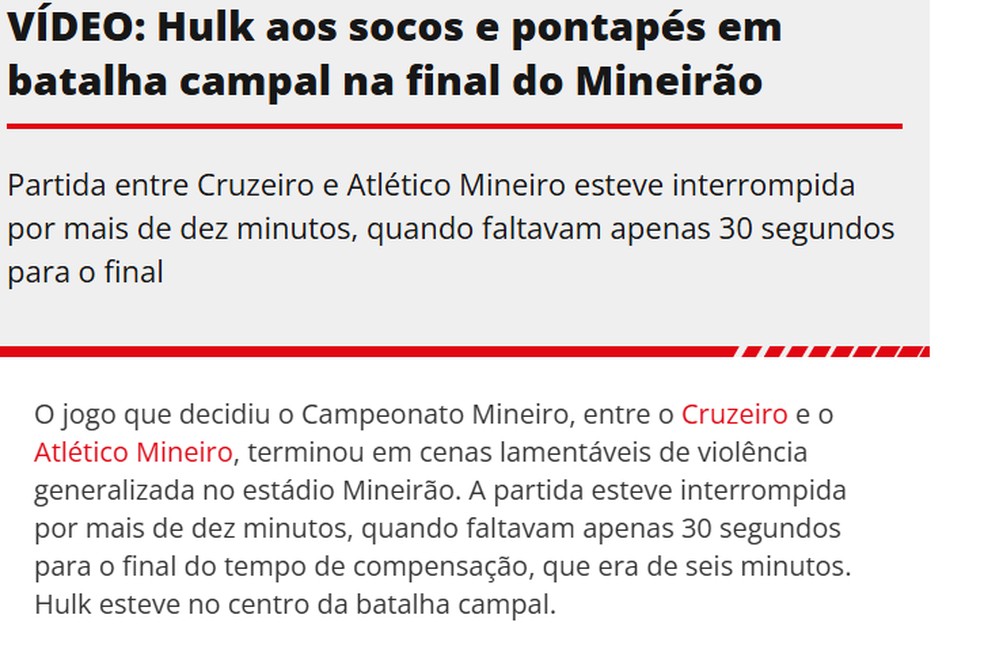 A Bola, de Portugal, destaca pancadaria na final do Campeonato Mineiro — Foto: Reprodução