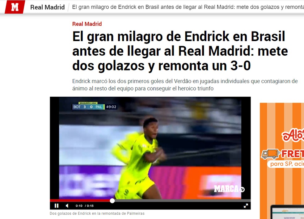 É isto o que está sendo falando nos jornais da Espanha, Endrick
