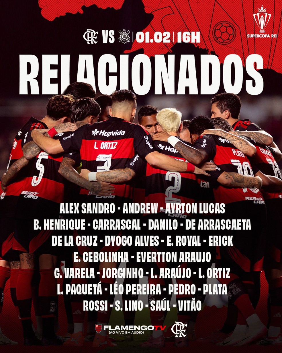 Relacionados do Flamengo para a Supercopa — Foto: Reprodução