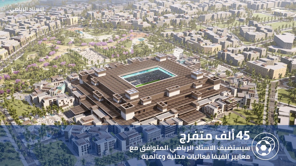 Projeto do Jeddah Central Stadium, em Jedá, na Arábia Saudita, que vai receber Copa do Mundo 2034 — Foto: Reprodução/Jeddah Central