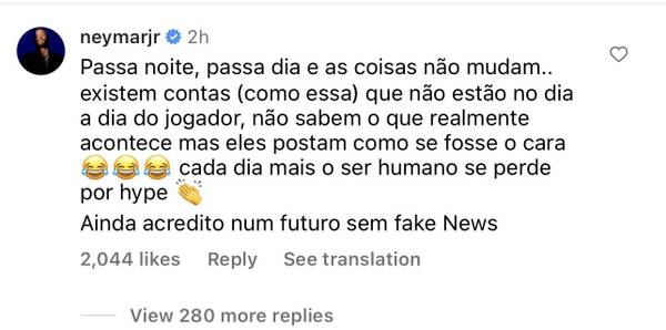 Neymar commenta il post e smentisce che la sua partenza dal Paris Saint-Germain sia stata dovuta a problemi fisici  Calcio internazionale