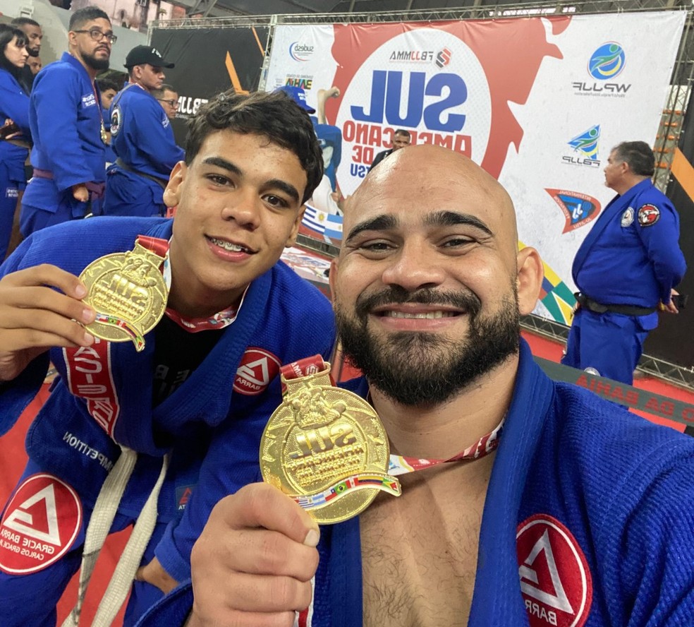 Irmãos João e Kaike Angelim campeões do Sul-americano de Para-jiu-jitsu em Salvador — Foto: Arquivo pessoal