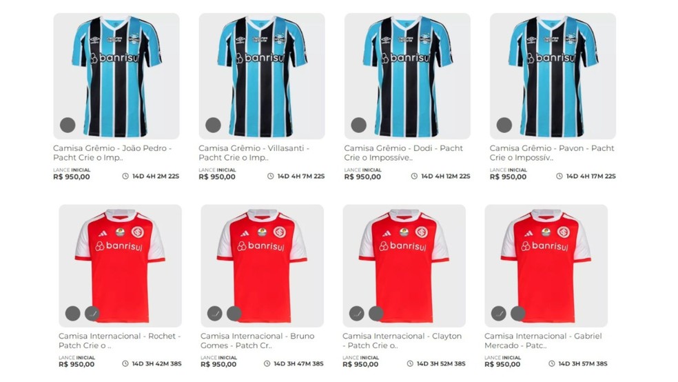 Uniformes da dupla Gre-Nal para leilão