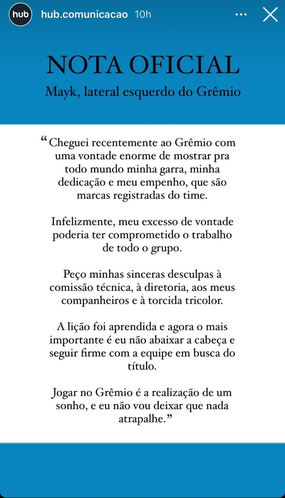 Mayk se pronunciou após a expulsão do Grêmio